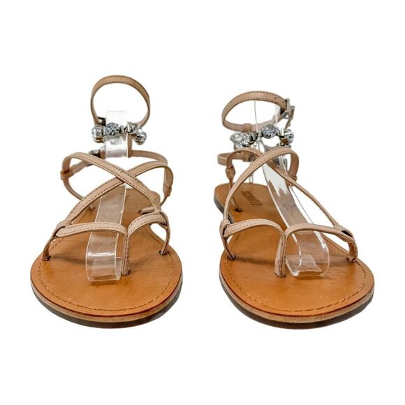 SCHUTZ Crystal Embellished Leather Strappy Thong Sandals size 7B Neutral Boho - Picture 4 of 12